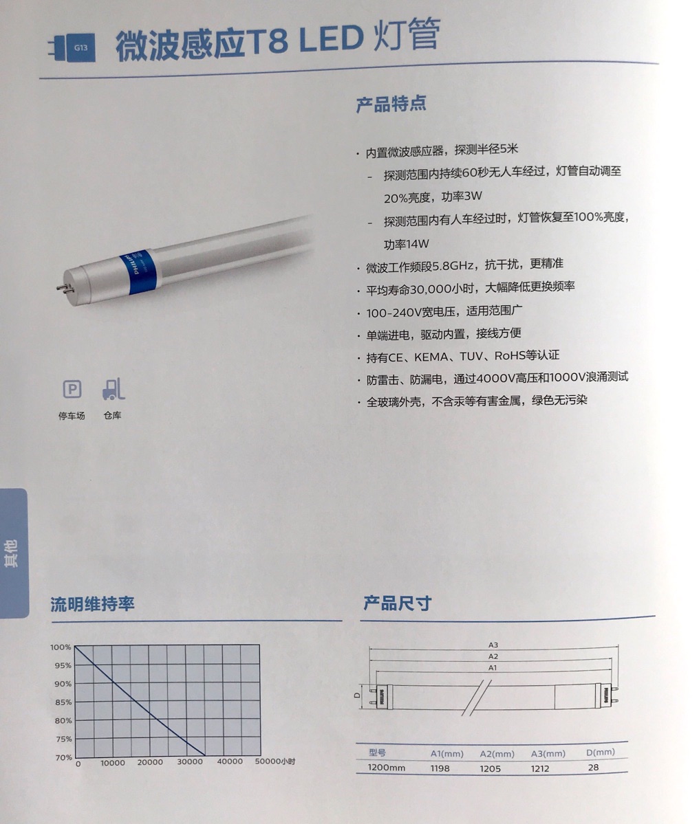 飞利浦微波感应T8 LED灯管 飞利浦微波感应T8 LED灯管