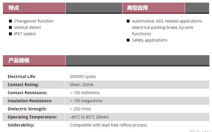 C&K 电子手刹开关 双刀微动开关