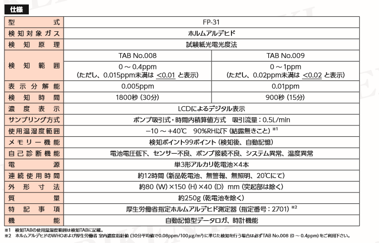 日本理研計器甲醛檢測儀FP-31 FP-30