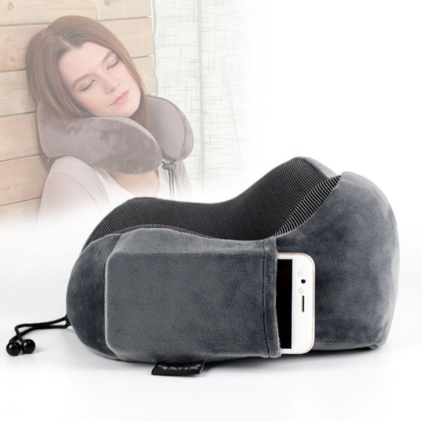 新款束口袋U型枕成人 便携式影象枕多功效枕头