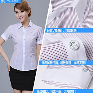 批發(fā)工作襯衫 定做女式短袖襯衫 馬蹄袖條紋襯衫