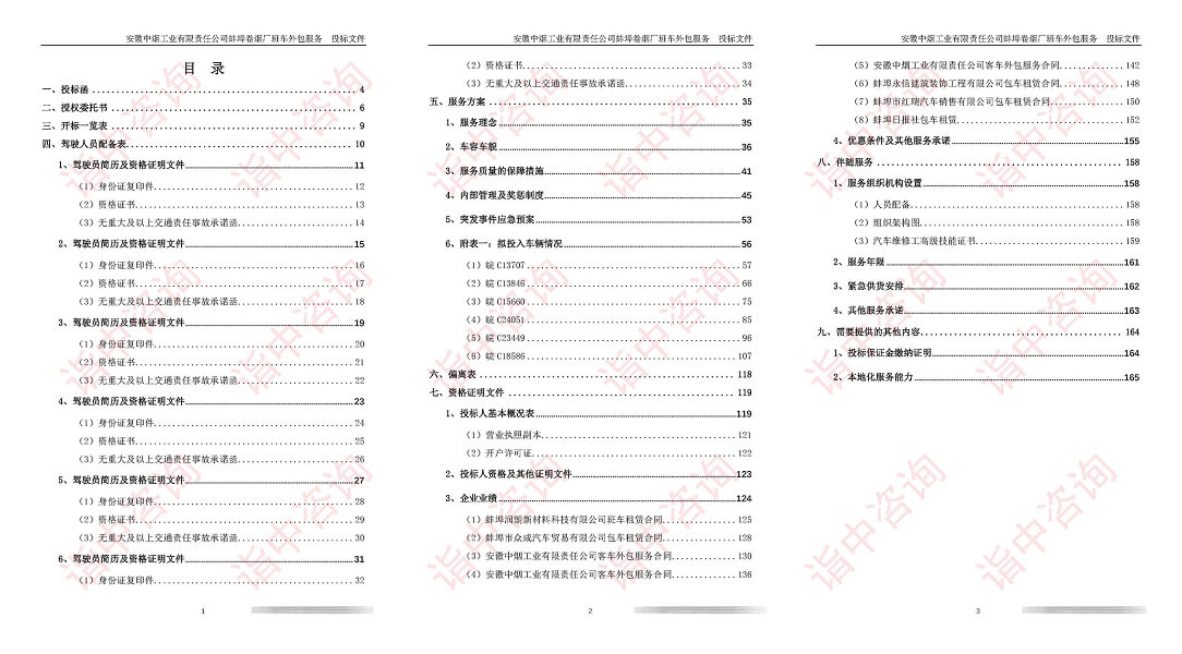 班車租賃類標書案例——詣中咨詢（專業(yè)標書代寫）
