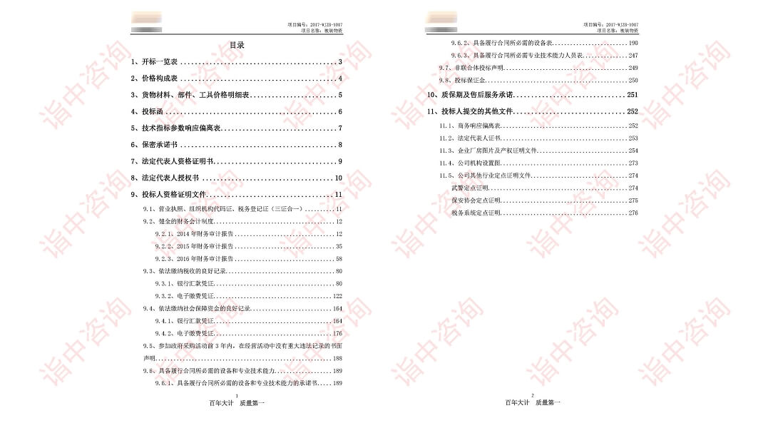 部隊物資采購類標書案例——詣中咨詢（專業(yè)標書制作）