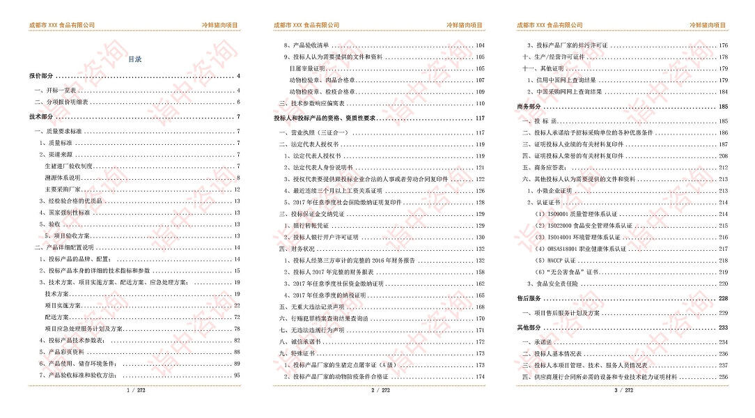豬肉配送服務(wù)類標書案例——詣中咨詢（專業(yè)標書代寫公司）