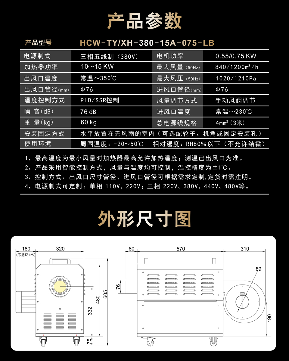 熱風(fēng)機(jī)參數(shù)表和尺寸圖