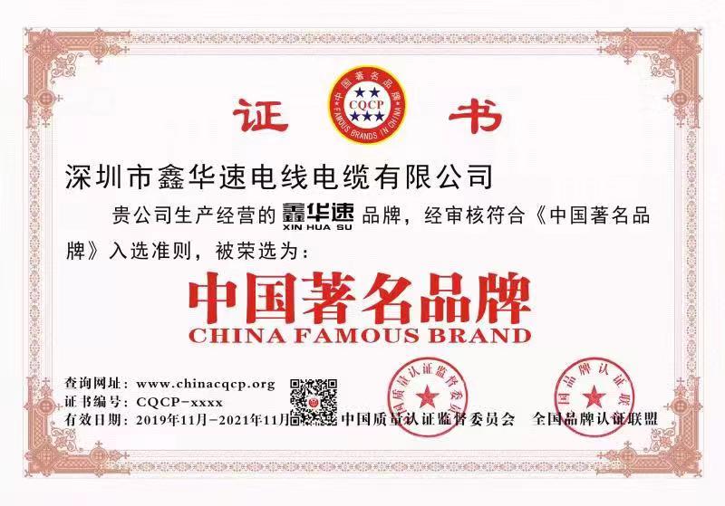 中國著名品牌證書