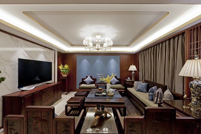 新中式风格,别墅装修，上海云之飞装潢