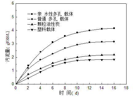 不同生物填料附著微生物量的比較