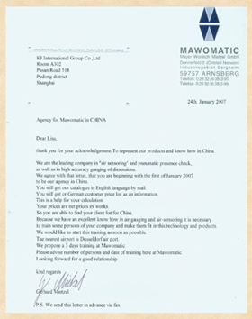 德国MAWOMATIC代理证书