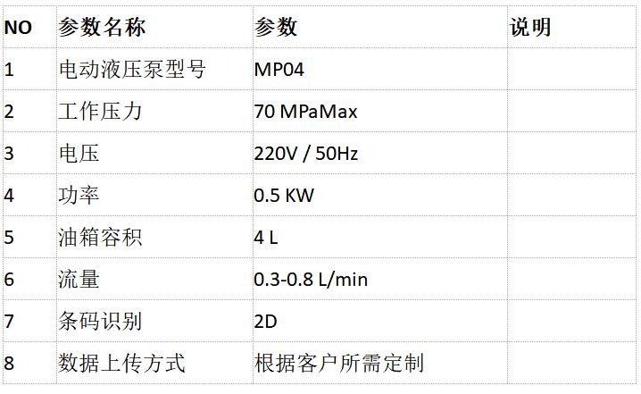 智能壓接鉗系統(tǒng)參數(shù)