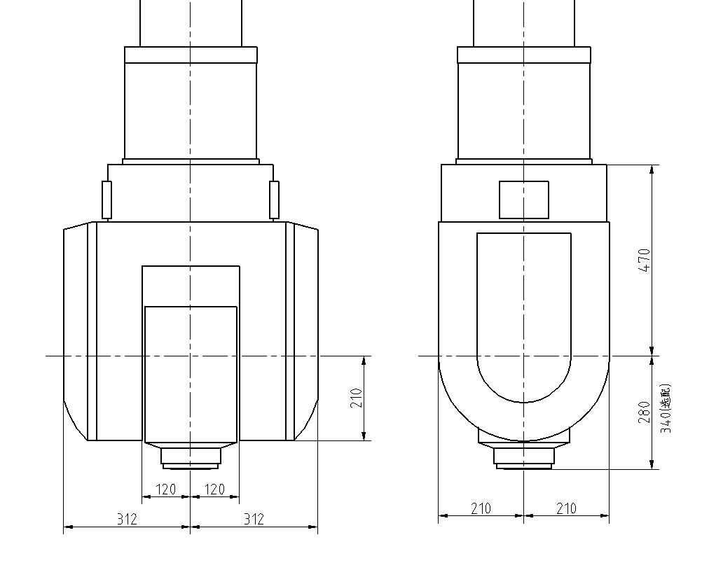 A/C聯(lián)動雙擺頭外型尺寸簡圖