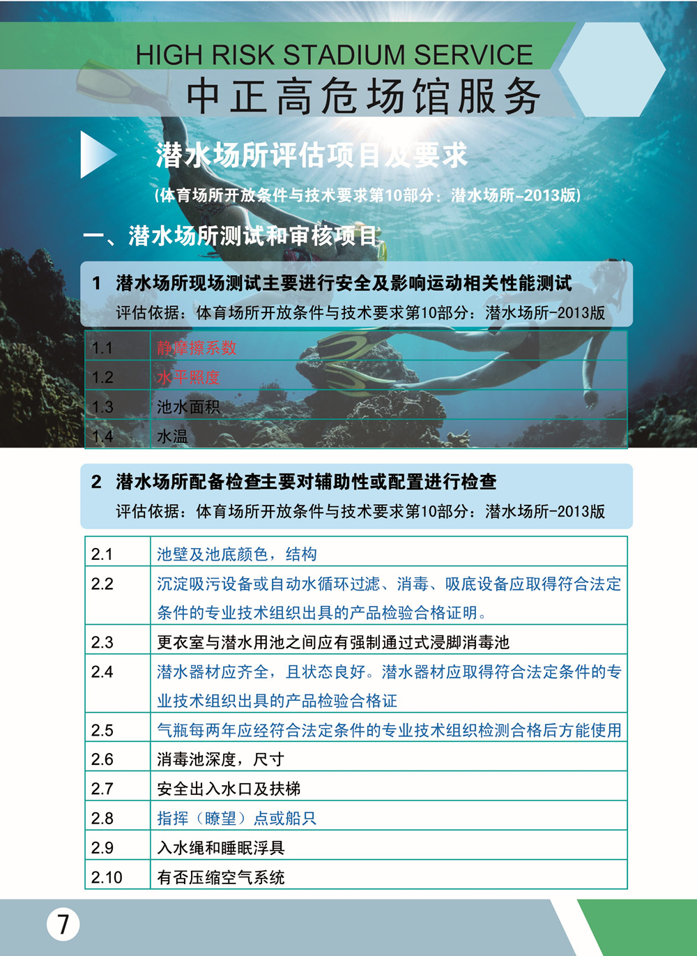 潛水場所評估項目
