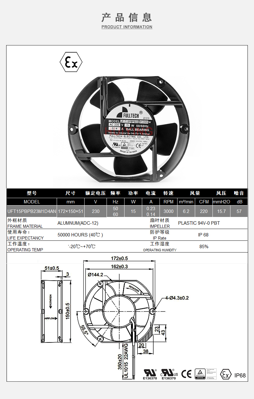 UFT15P防爆風(fēng)扇參數(shù)