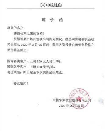 中核鈦白粉調(diào)價(jià)3.1 中核鈦白粉調(diào)價(jià)3.1