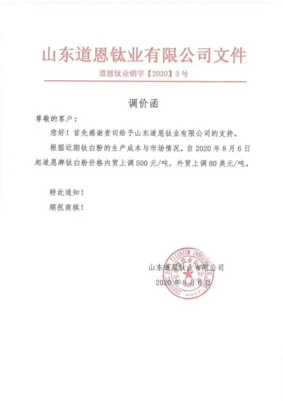 國(guó)產(chǎn)鈦白粉漲價(jià)