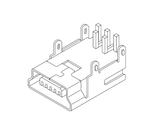 Mini USB B母 90度彎插 帶4個固定柱