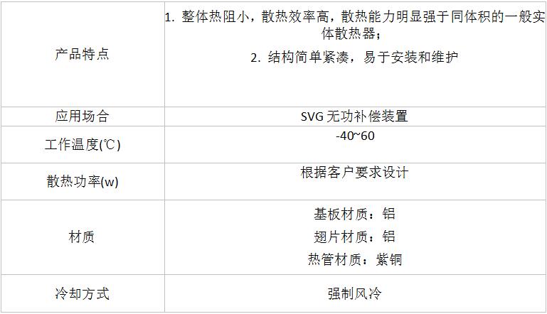 SVG無功補(bǔ)償裝置用熱管散熱器參數(shù)