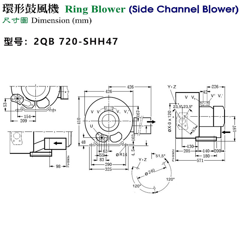 食品機械配套低噪音7.5KW雙段式變頻側風道高壓風機--上海梁瑾機電設備有限公司